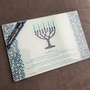 Menorah Drip Tray with Candle Blessings - Tempered Glass